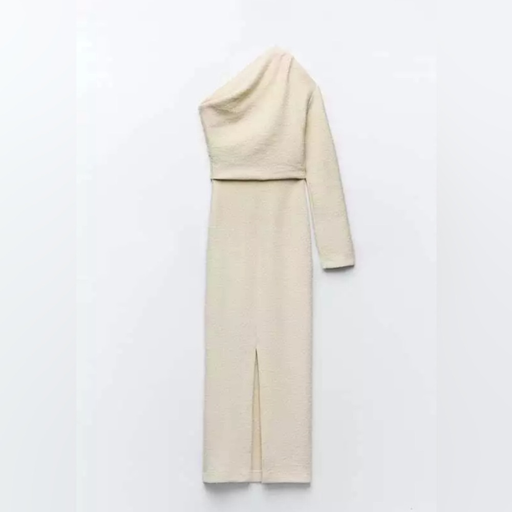 NWT Zara One Shoulder Dress in Cream - Picture 3 of 6